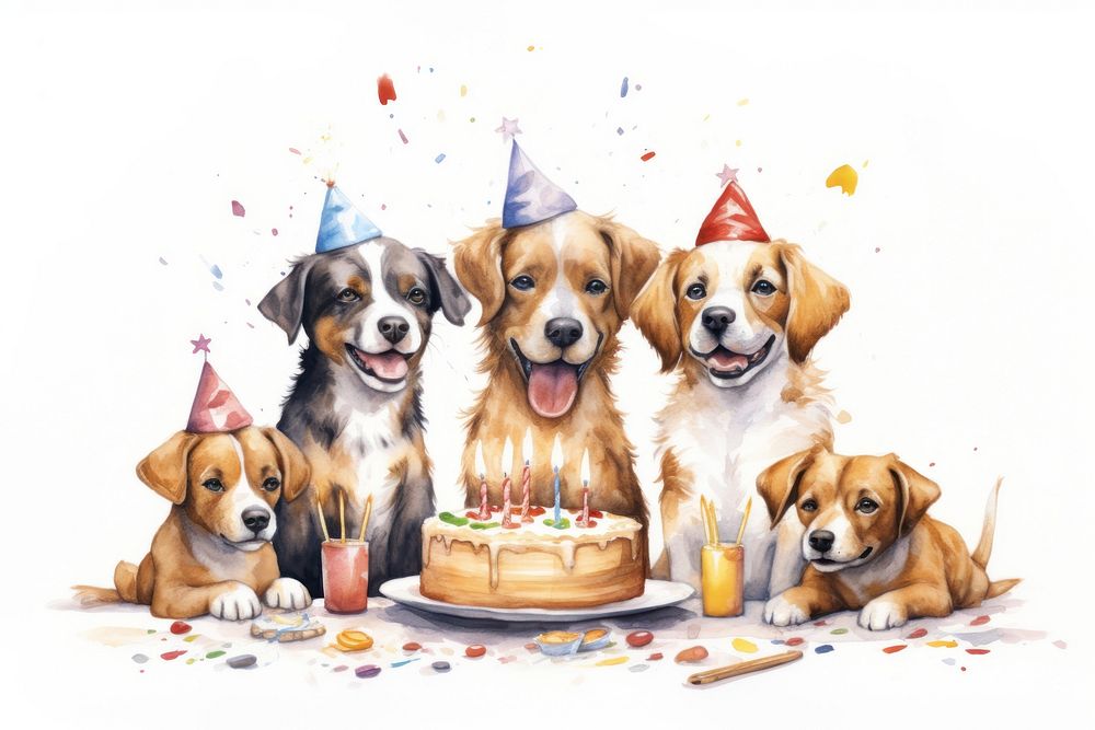 Dog family celebrating puppy birthday dessert cartoon mammal. AI generated Image by rawpixel.