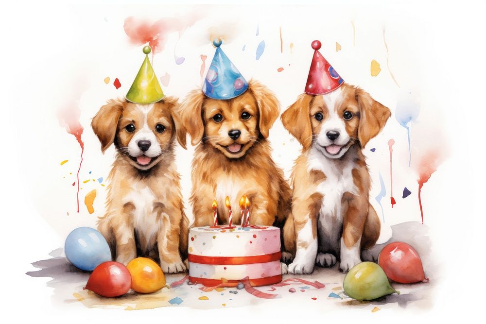 Dog family celebrating puppy birthday dessert cartoon mammal. AI generated Image by rawpixel.