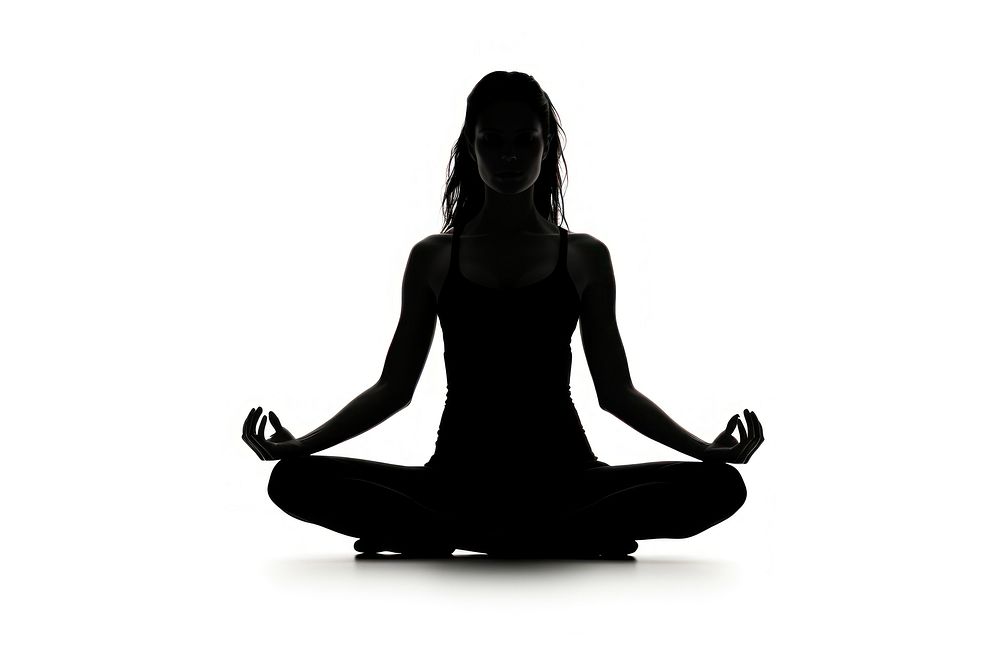 Woman yoga silhouette adult black white background. AI generated Image by rawpixel.
