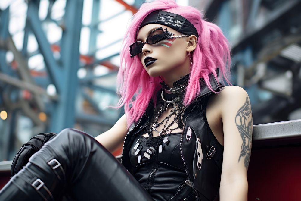 Cybergoth woman glasses tattoo adult. AI generated Image by rawpixel.