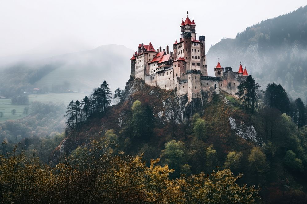 A dracula castle architecture building spirituality. AI generated Image by rawpixel.