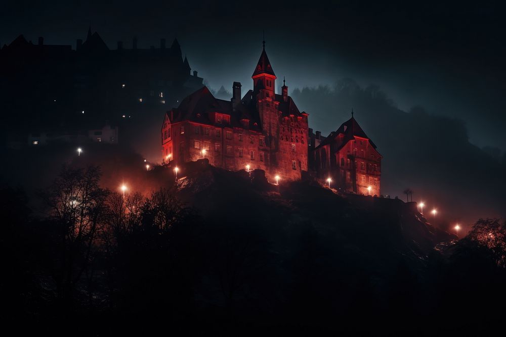 A dracula backdrop castle night architecture. AI generated Image by rawpixel.