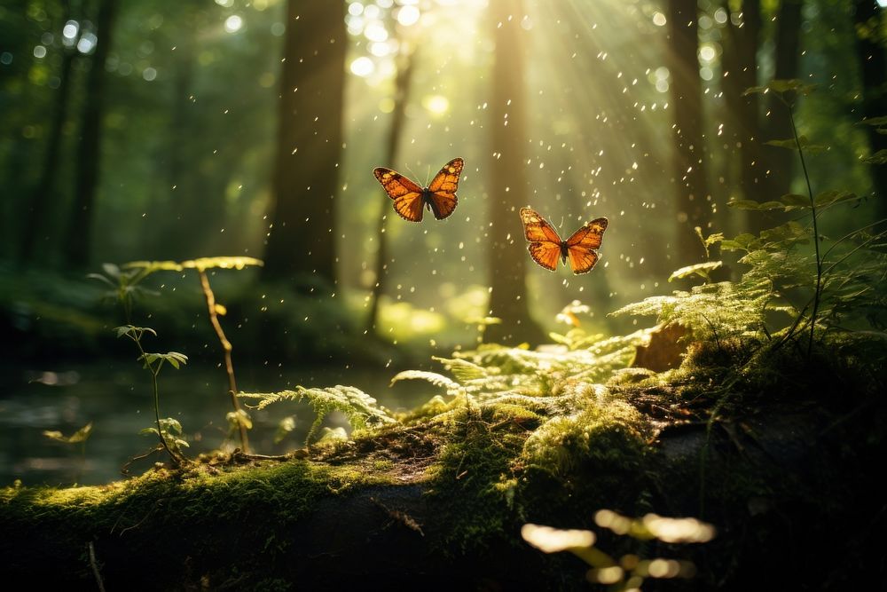Butterfly nature forest light. AI generated Image by rawpixel.