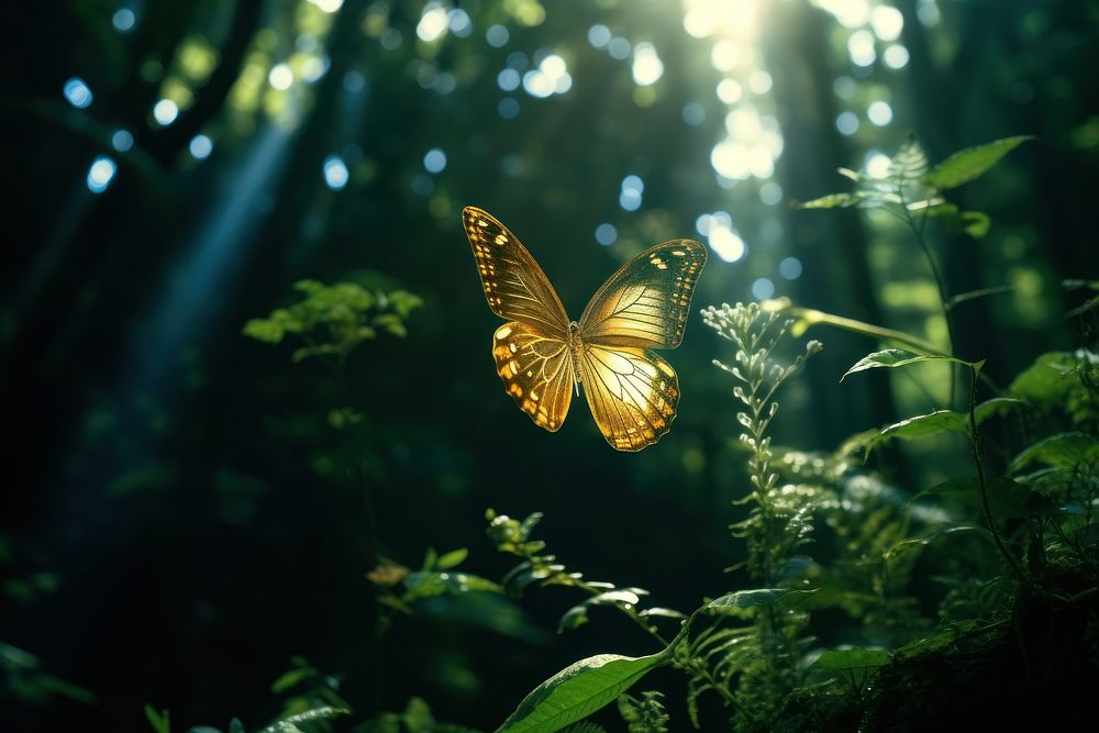Butterfly nature forest sunlight. AI generated Image by rawpixel.