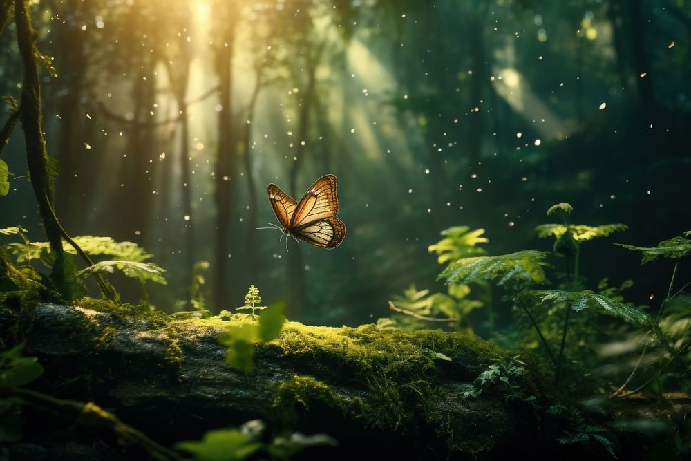 Butterfly nature forest landscape. AI generated Image by rawpixel.