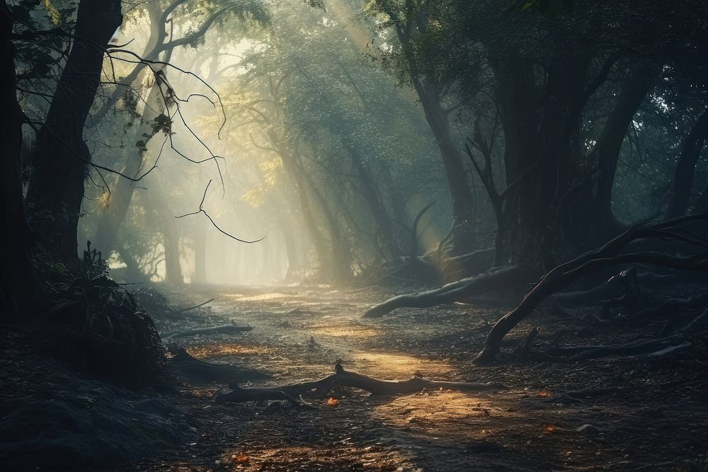 A magical forest nature sunlight outdoors. AI generated Image by rawpixel.