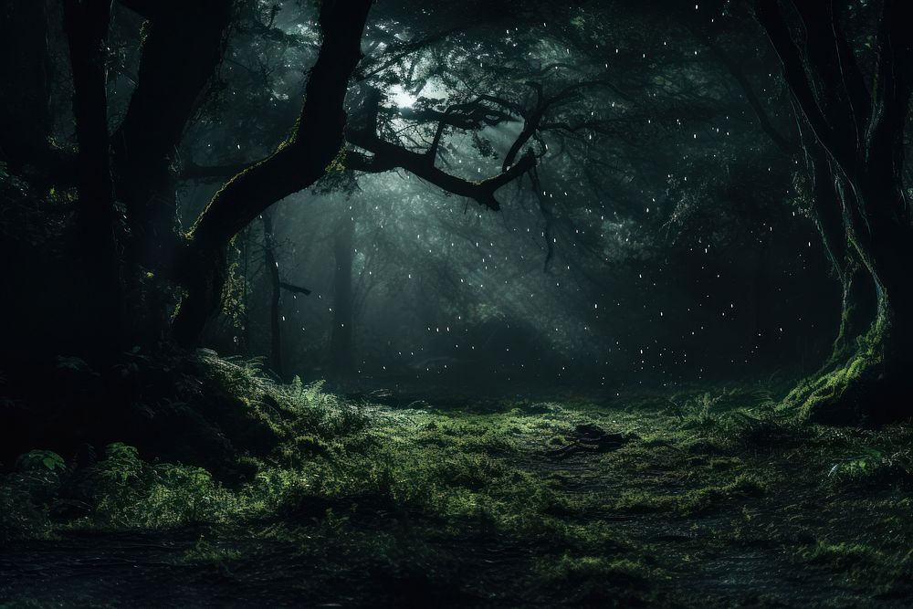 A magical forest night landscape woodland. 