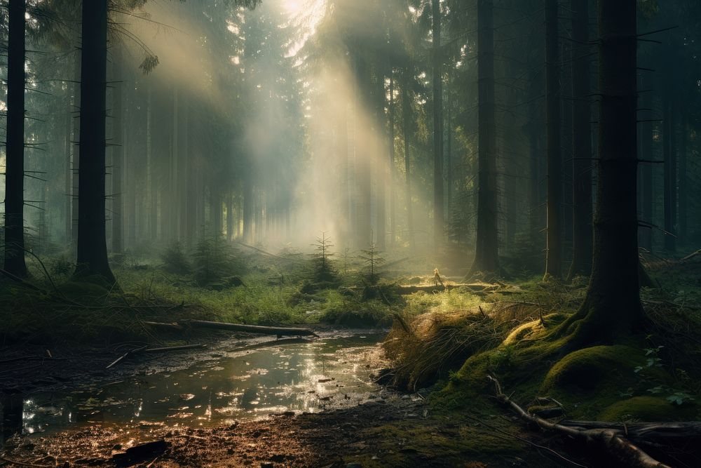 A magical forest nature sunlight woodland. AI generated Image by rawpixel.