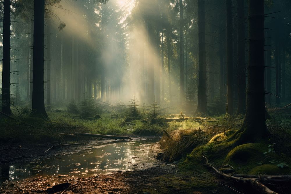 A magical forest nature sunlight woodland. 