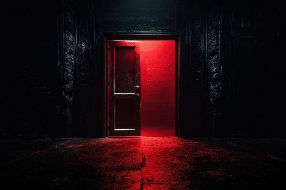 Red door open lighting horror black. 