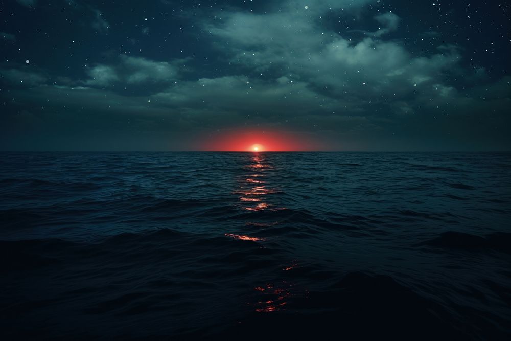 Night ocean sea outdoors. AI generated Image by rawpixel.