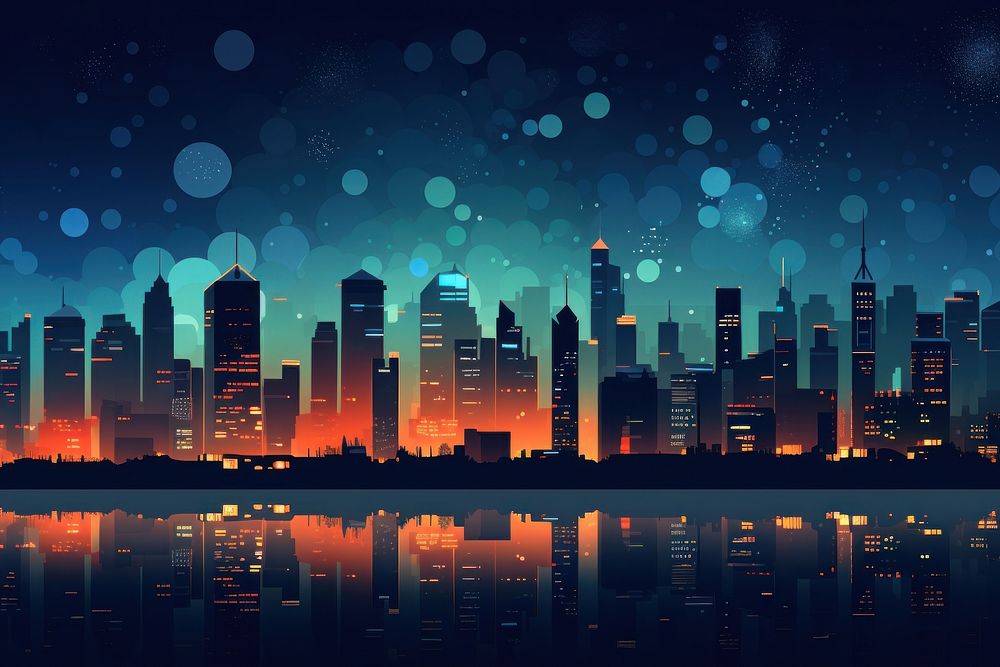 Cityscape vector art night architecture metropolis. 