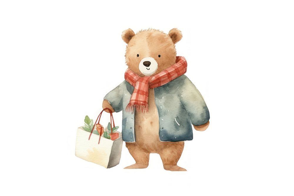 Cute bear shoping cartoon toy white background. AI generated Image by rawpixel.