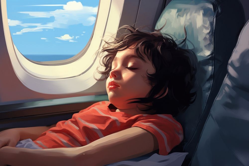 Passenger sleeping airplane window. AI generated Image by rawpixel.
