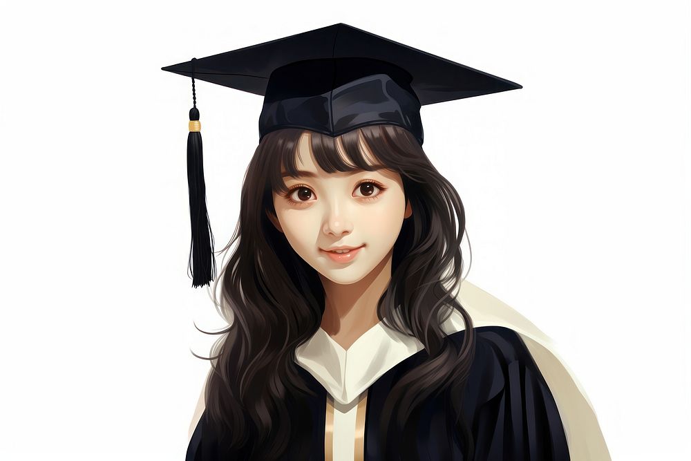 Asian student girl graduation adult white background intelligence. AI generated Image by rawpixel.