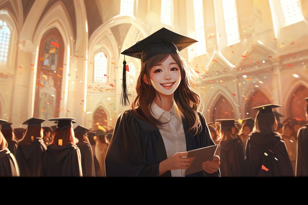 Asian student girl graduation adult smile spirituality. AI generated Image by rawpixel.