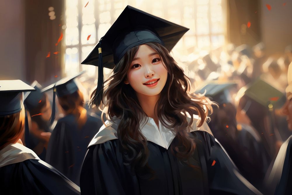 Asian student girl graduation adult intelligence architecture. AI generated Image by rawpixel.