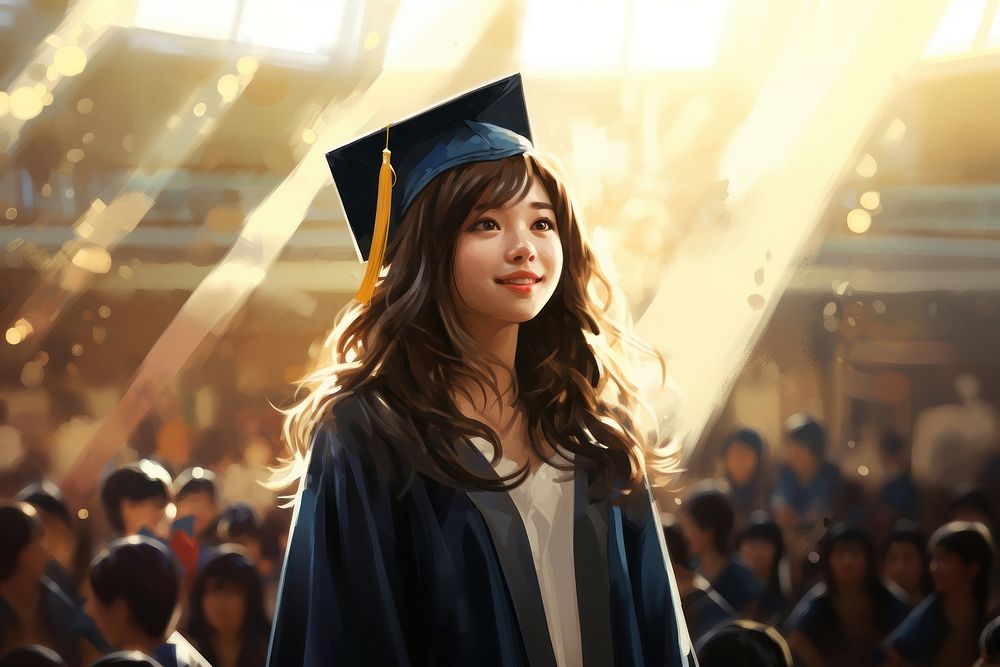 Asian student girl graduation adult architecture mortarboard. AI generated Image by rawpixel.
