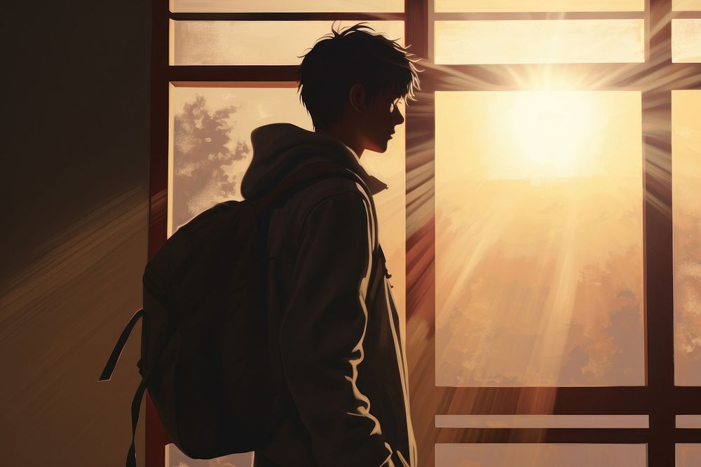 Student sunlight adult backlighting. AI generated Image by rawpixel.