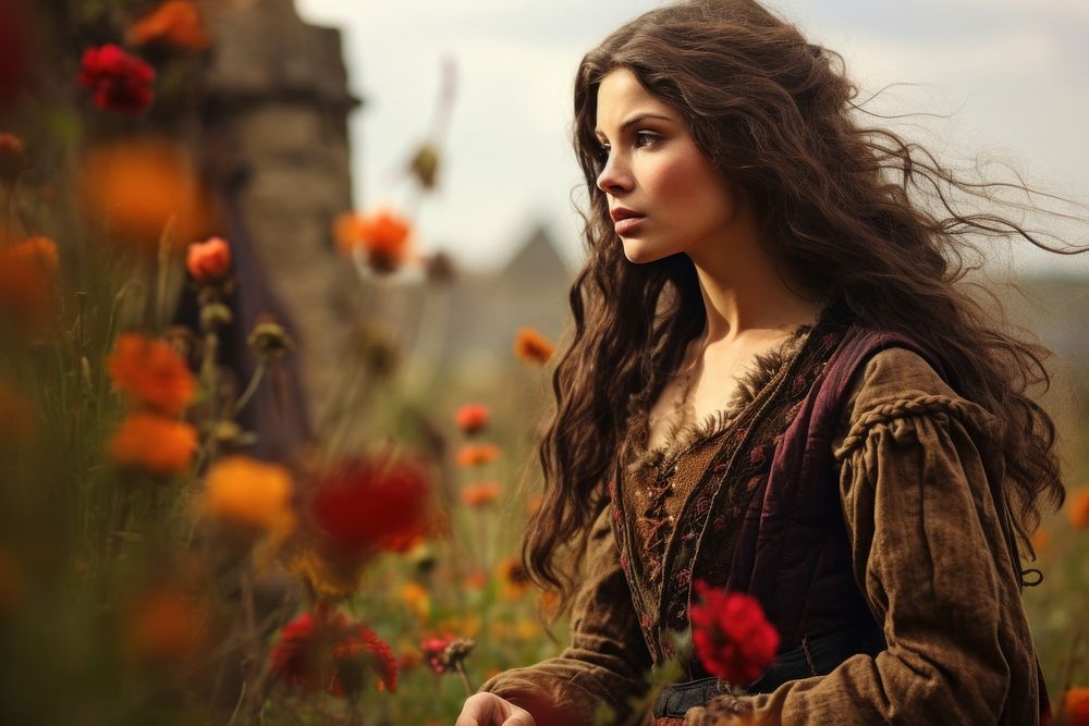 Medieval fantasy woman flower portrait plant. AI generated Image by rawpixel.