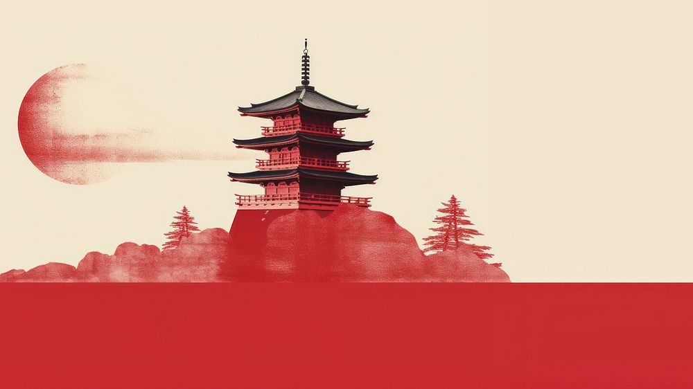 Minimal and simplified japanese iconic landmark. AI generated Image by rawpixel. 