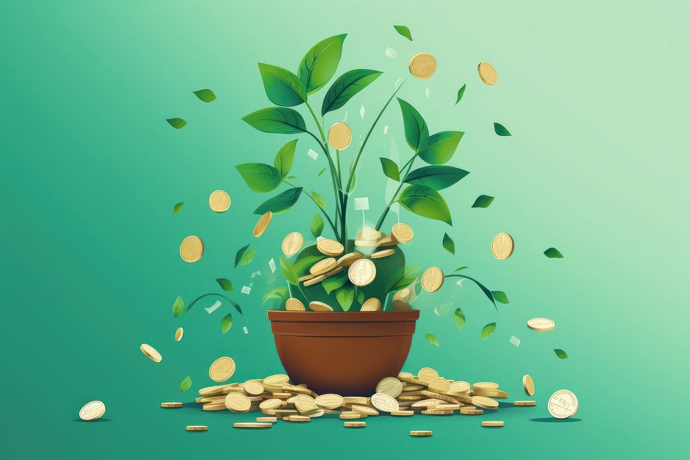 Dollar seedling being watered plant herbs coin. AI generated Image by rawpixel.