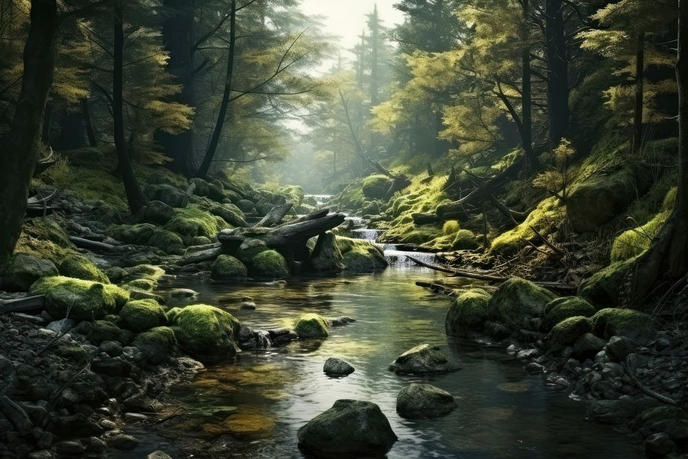 Forest stream wilderness landscape. AI generated Image by rawpixel.