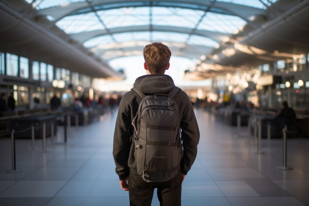 Tourist airport backpack standing. AI generated Image by rawpixel.