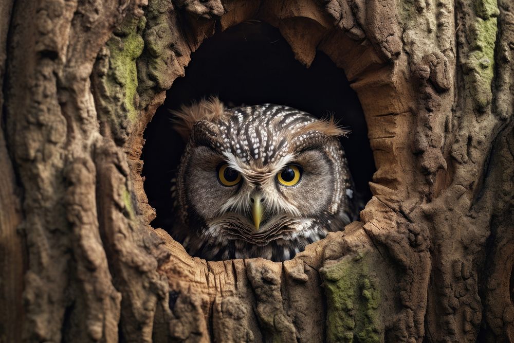 Tree hole owl animal nature. AI generated Image by rawpixel.