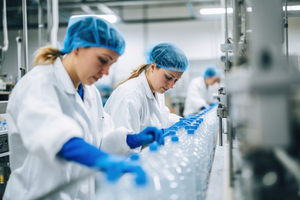 Two women wearing protective uniform factory laboratory working. AI generated Image by rawpixel.