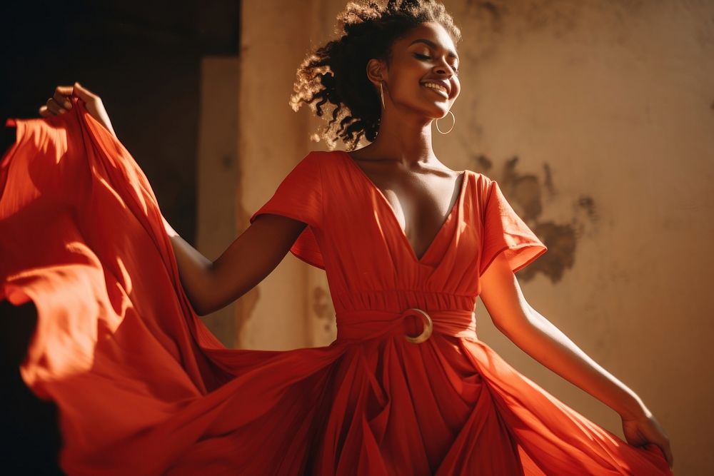 Red dress dancing African Woman adult woman. 