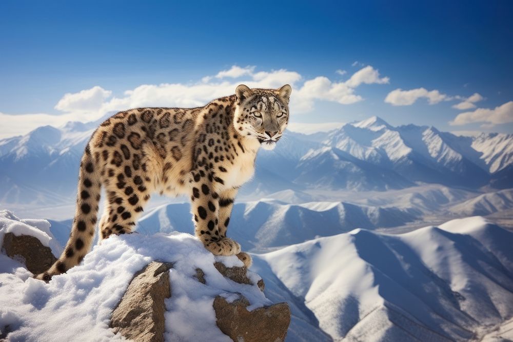 Snow mountain wild leopard wildlife outdoors. AI generated Image by rawpixel.