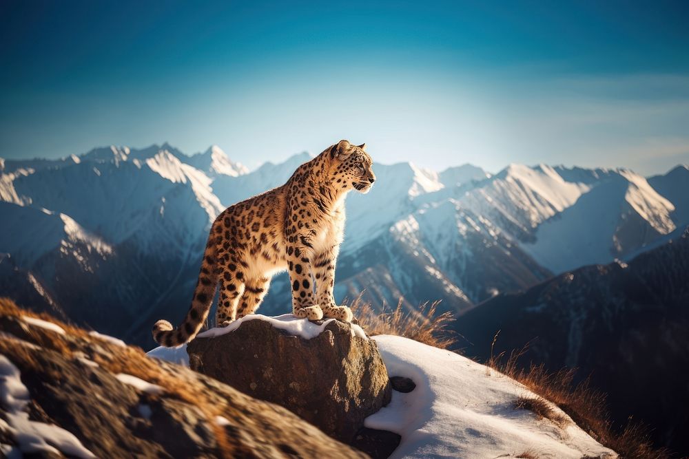 Snow mountain wild leopard wildlife outdoors. AI generated Image by rawpixel.
