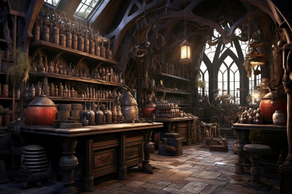Magic world Cursed Apothecary Room architecture building. AI generated Image by rawpixel.