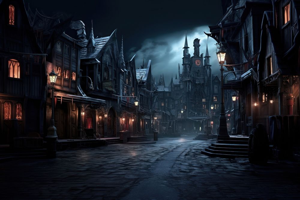 Cursed commercial area magic world outdoors street. AI generated Image by rawpixel.
