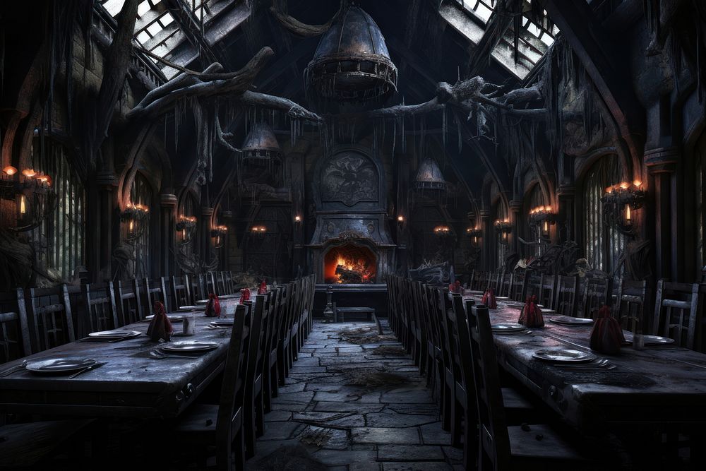 Magic world Cursed dining hall architecture building. AI generated Image by rawpixel.