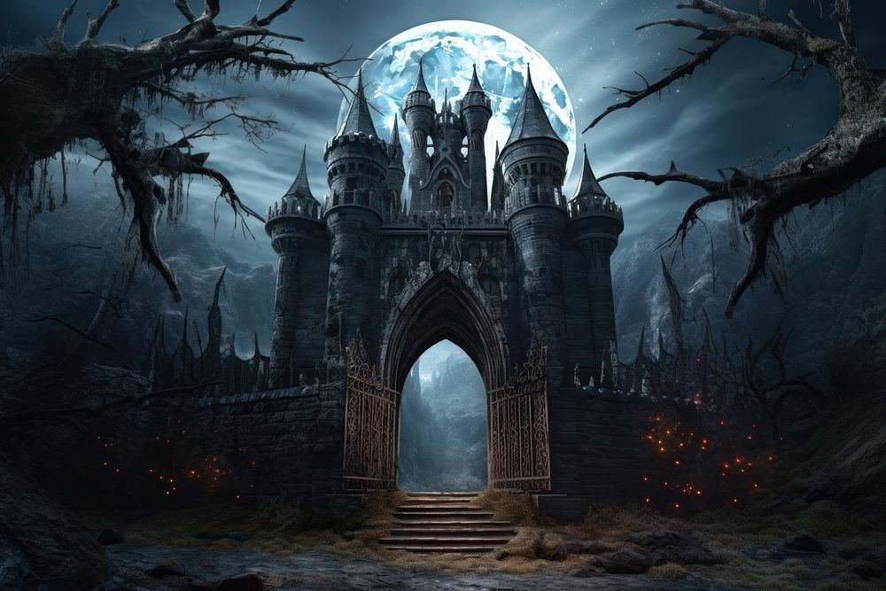 Gothic style cursed castle magic world architecture outdoors. 