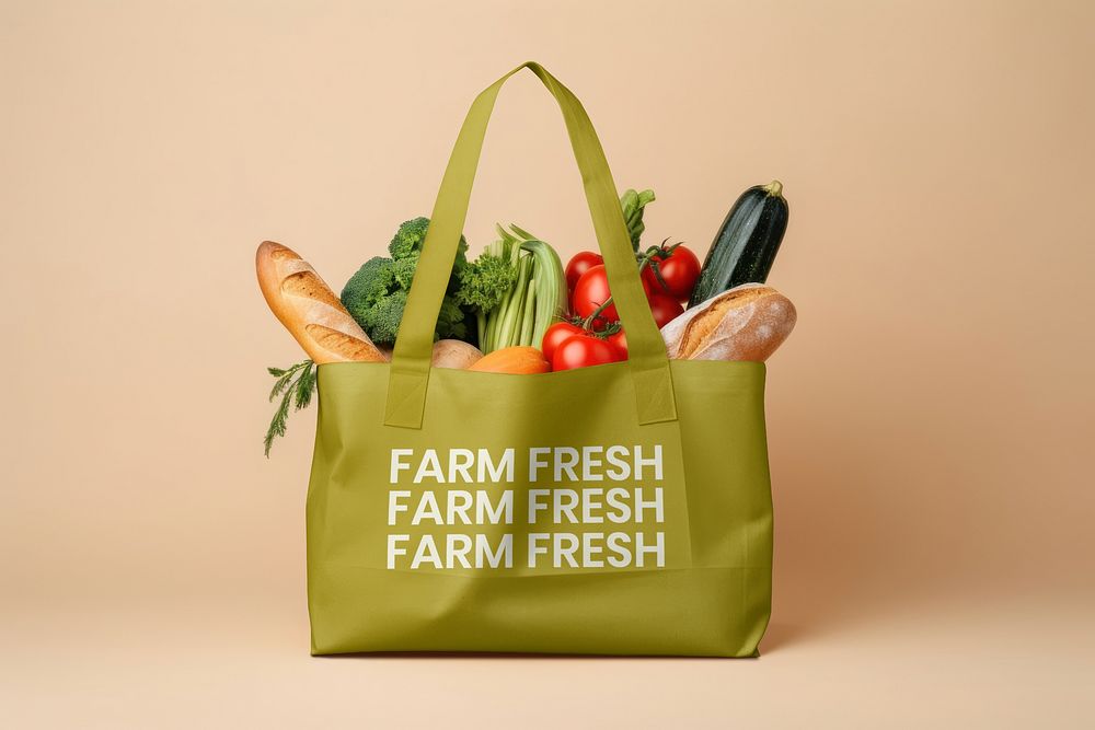 Reusable grocery bag filled with vegetables