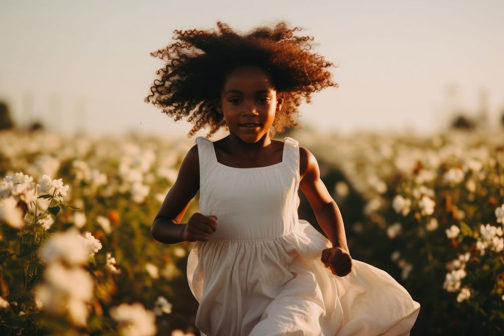 African American girl flower field dress. AI generated Image by rawpixel.