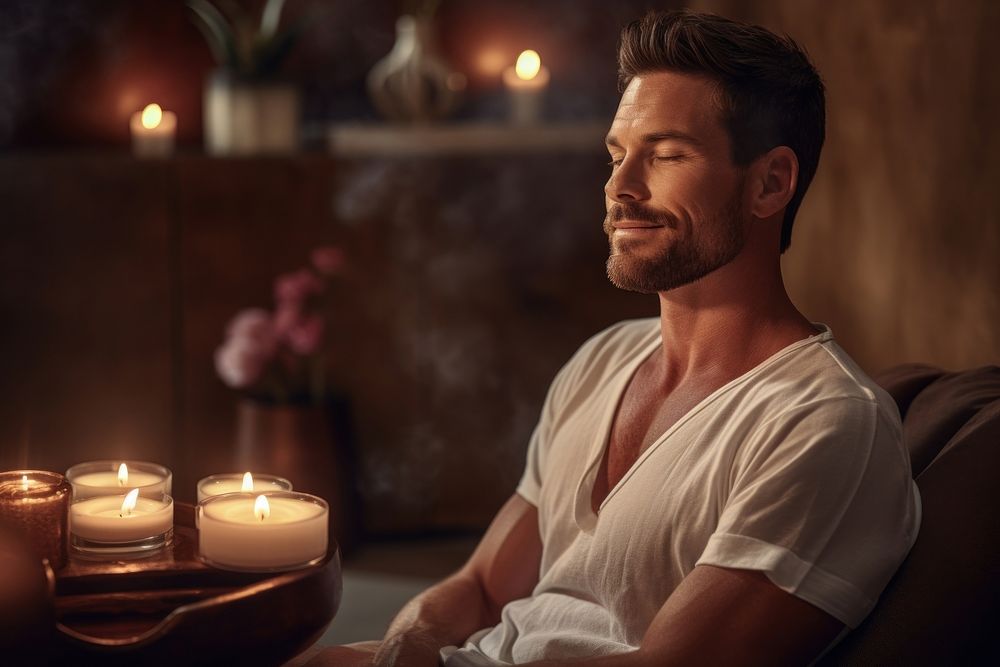 Man getting a massage candle adult spa. AI generated Image by rawpixel.