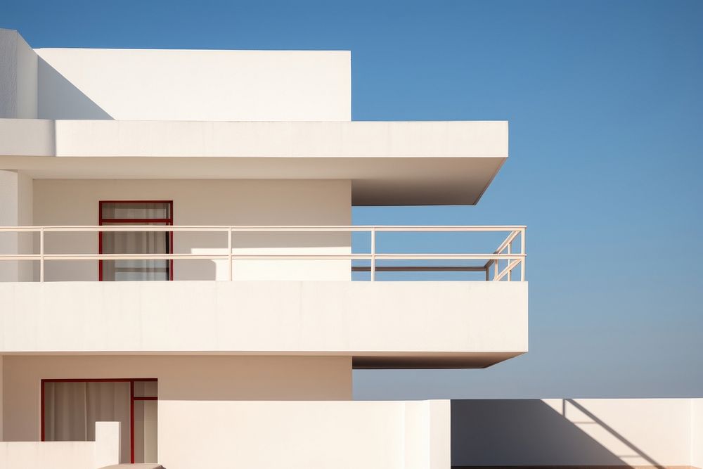 Bauhaus building architecture balcony house. AI generated Image by rawpixel.