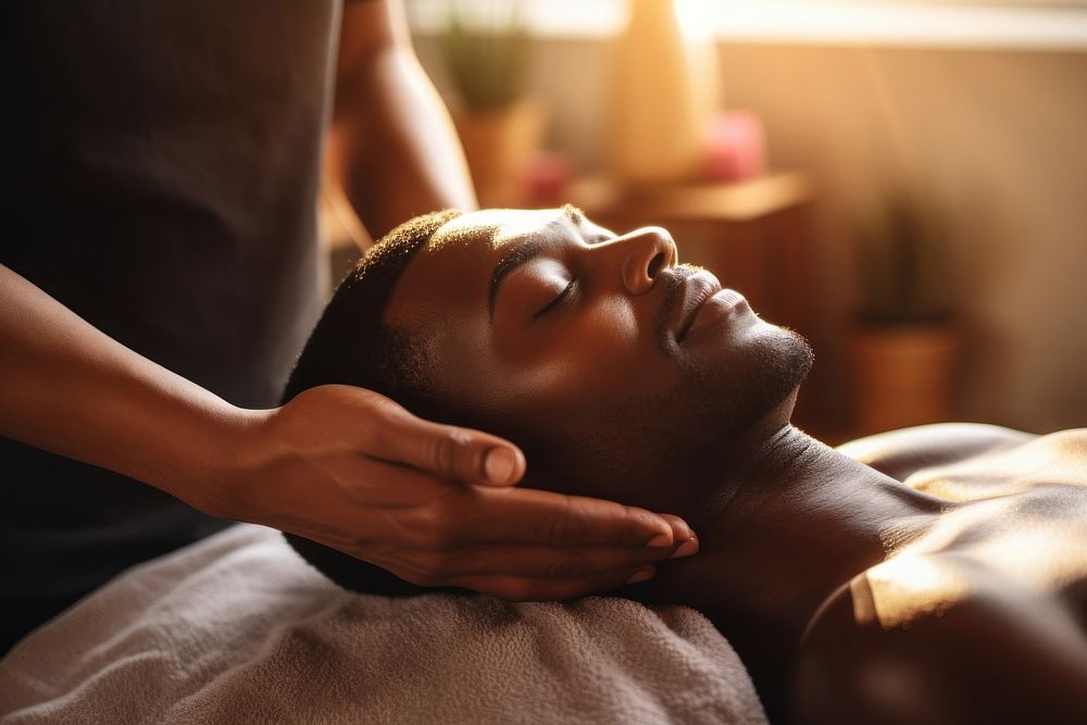 Spa relaxation headshot person. 