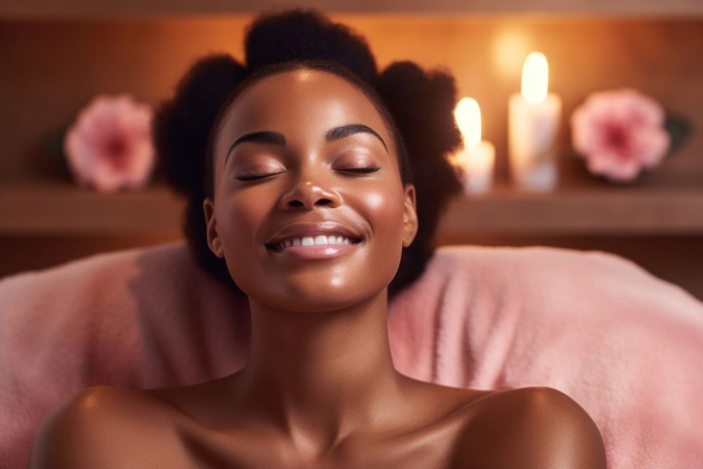 Black woman enjoying a body massage adult smile comfortable. AI generated Image by rawpixel.