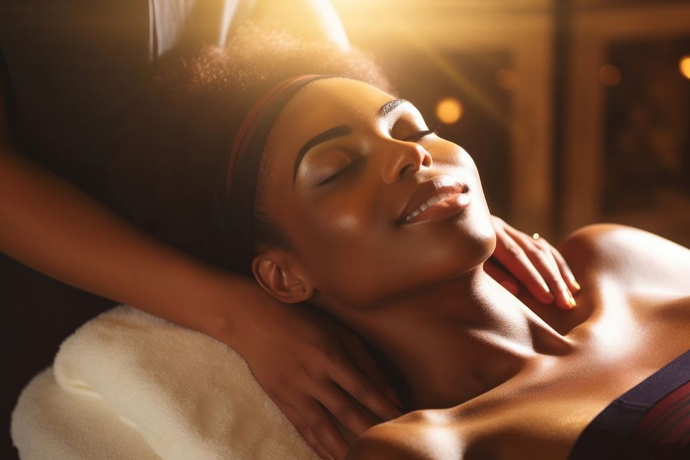Black Woman receiving a massage therapy adult woman spa. AI generated Image by rawpixel.
