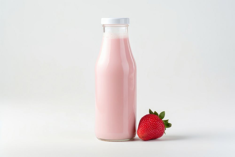 Strawberry milk bottle dairy juice. AI generated Image by rawpixel.