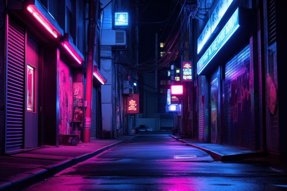 Cyberpunk city nightlife street light. 