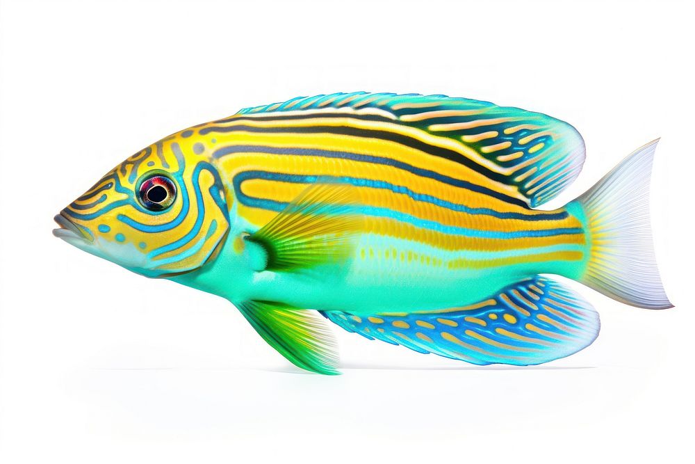 Cleaner wrasse animal fish white background. AI generated Image by rawpixel.
