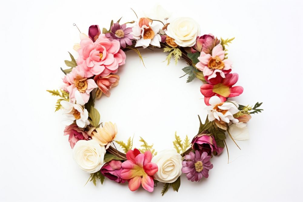 Flower wreath plant rose white background. AI generated Image by rawpixel.