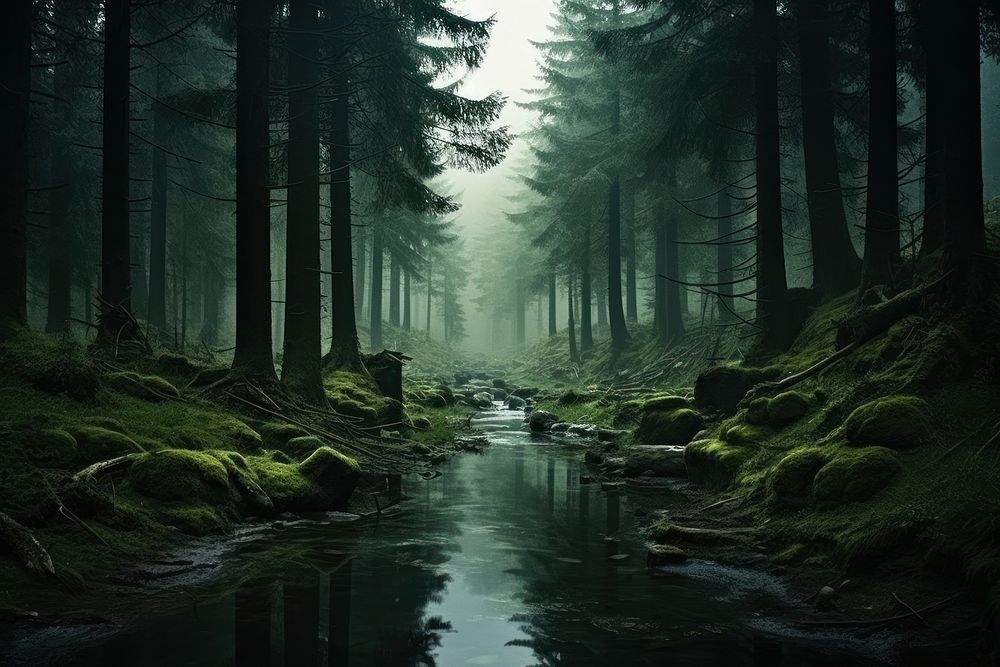 Forbidden forest landscape outdoors woodland. AI generated Image by rawpixel.