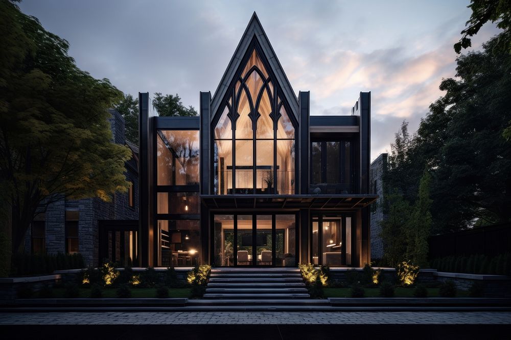 Gothic modern house architecture building outdoors. AI generated Image by rawpixel.